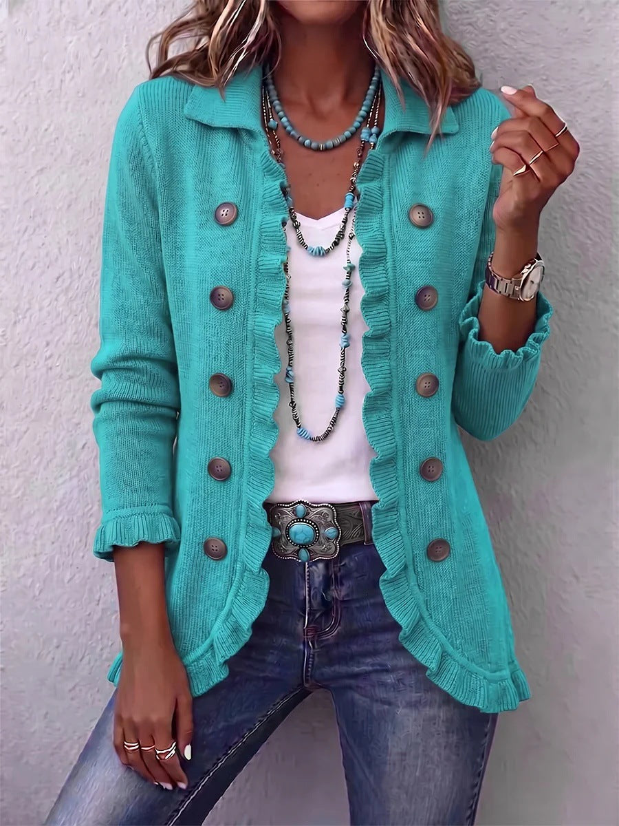 Women's Ruffled Button-Front Knit Cardigan (photo 7)