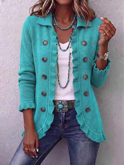 Women's Ruffled Button-Front Knit Cardigan (photo 7)