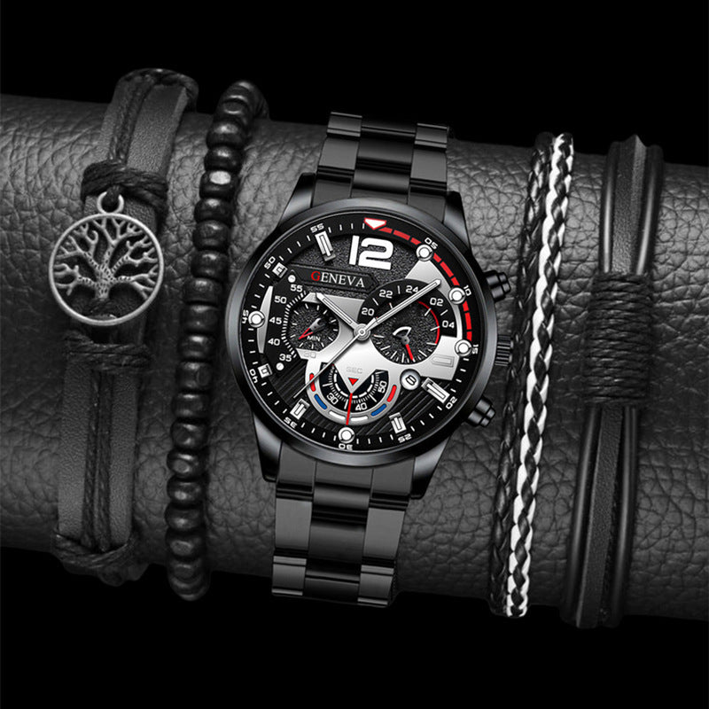Men's Steel Strap Quartz Watch and Bracelet Set (photo 4)