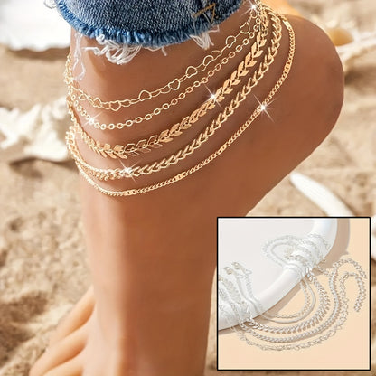 5-Piece Boho Anklet Set