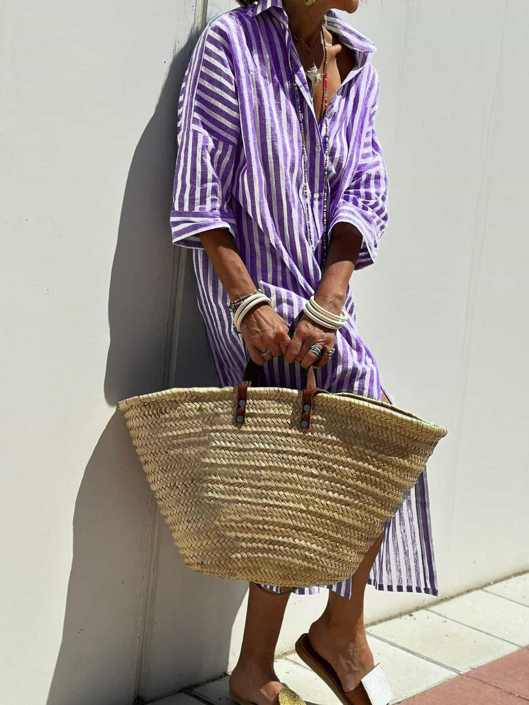 Women's Striped Half-Sleeve Shirt Dress with Belt (photo 13)