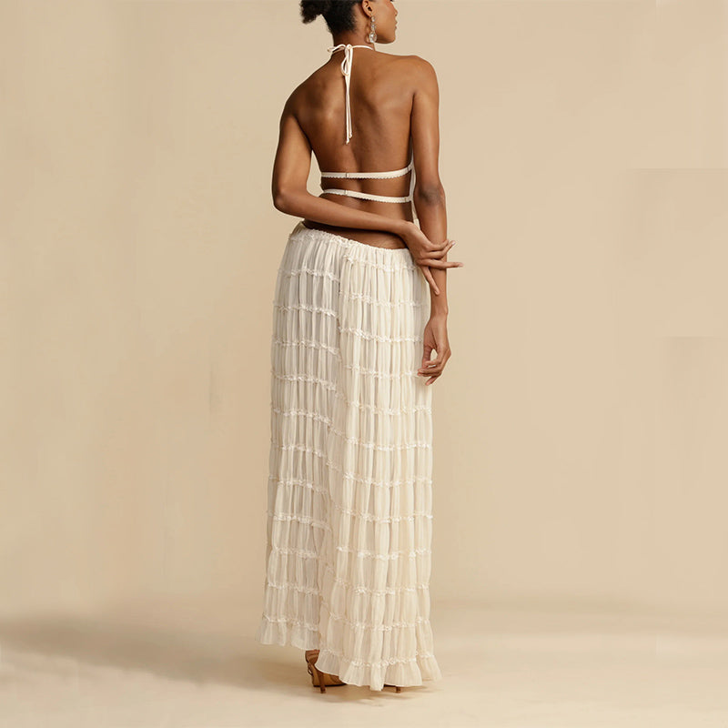 Women's Halter Crop Top and Pleated Maxi Skirt Set (photo 4)