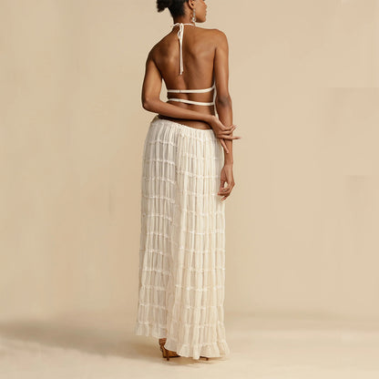 Women's Halter Crop Top and Pleated Maxi Skirt Set (photo 4)