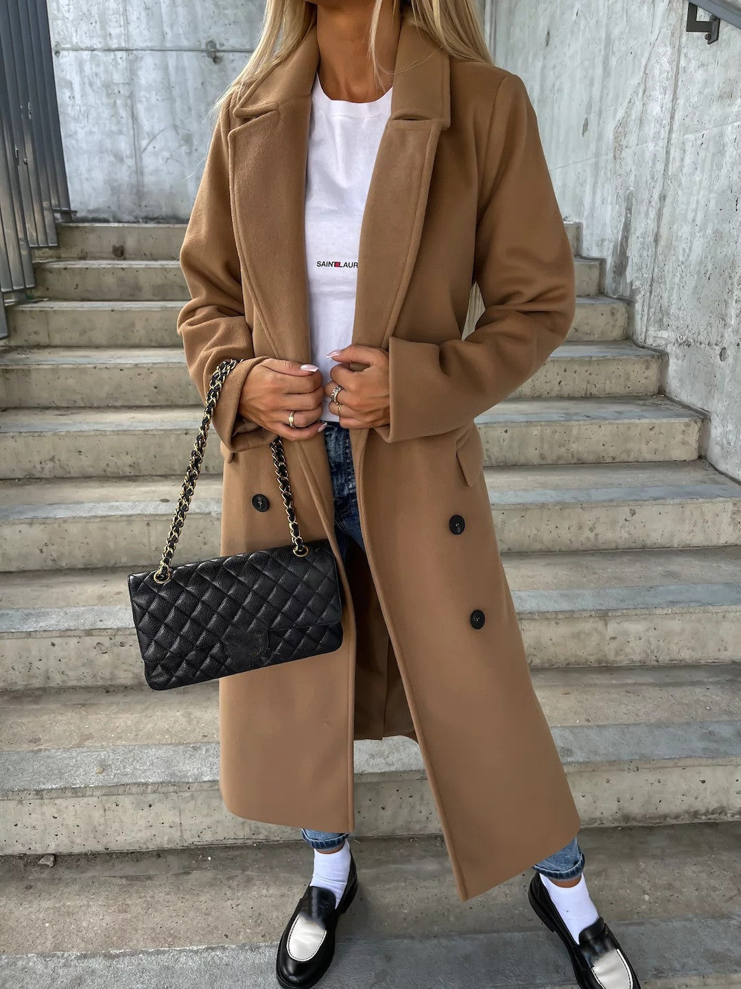 Women's Double-Breasted Belted Long Coat (photo 9)