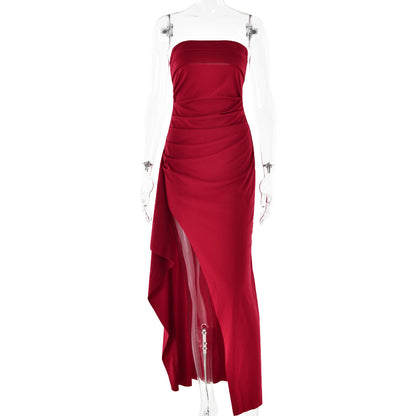 Women's Strapless Pleated Split Maxi Dress (photo 11)