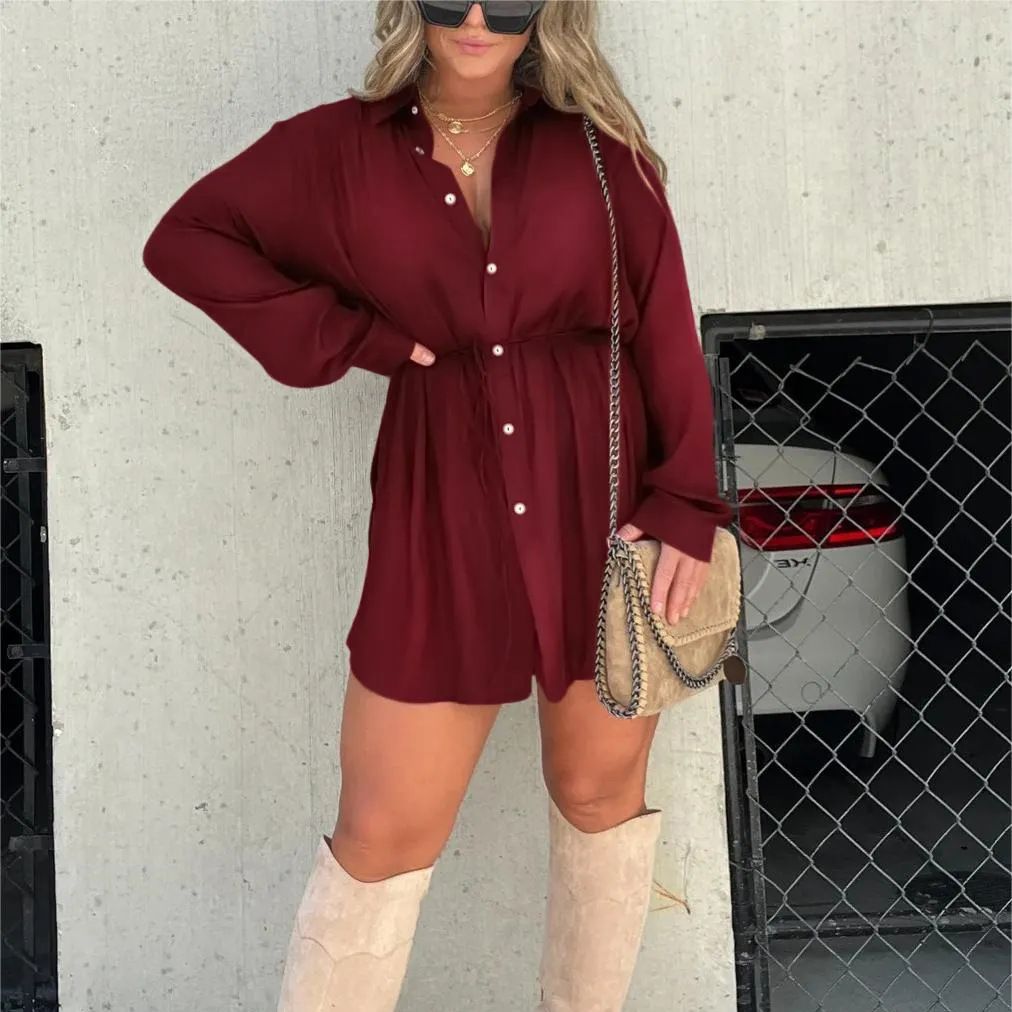 Women's Long-Sleeve Button-Front Shirt Romper (photo 2)