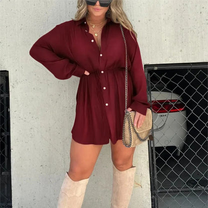 Women's Long-Sleeve Button-Front Shirt Romper (photo 2)