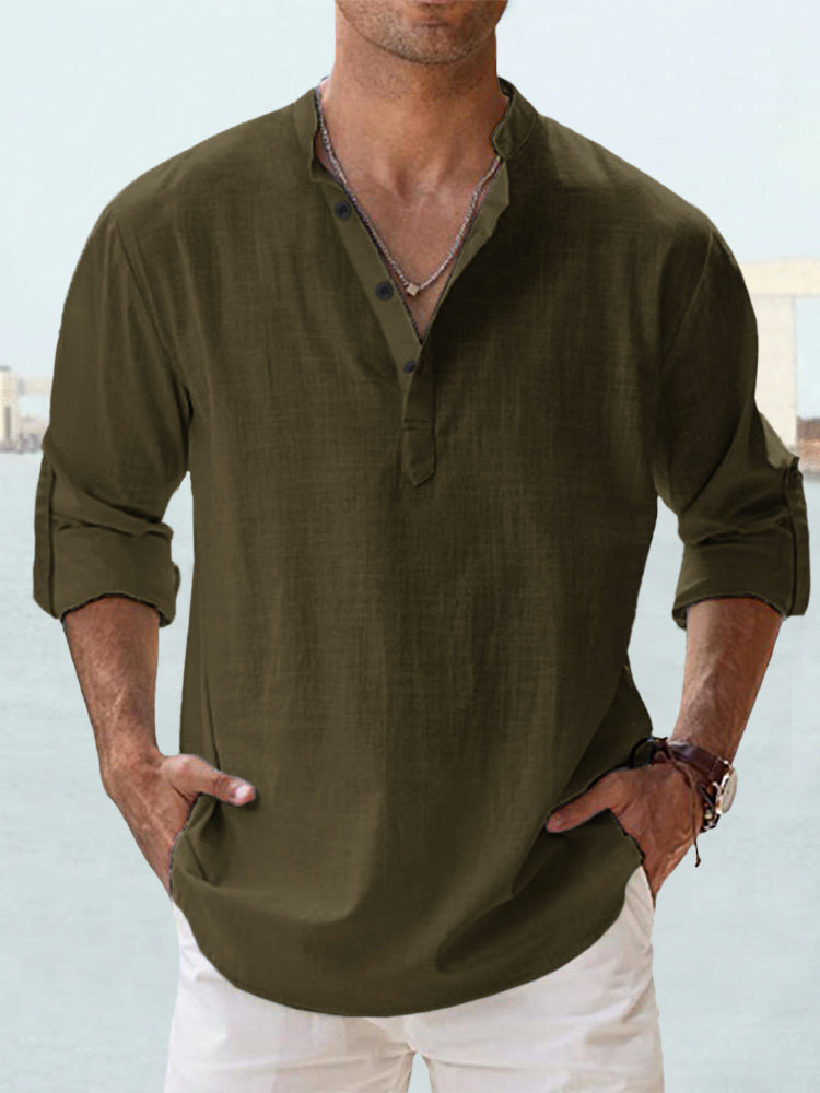 Men's Long-Sleeve Stand-Collar Pullover Shirt (photo 9)