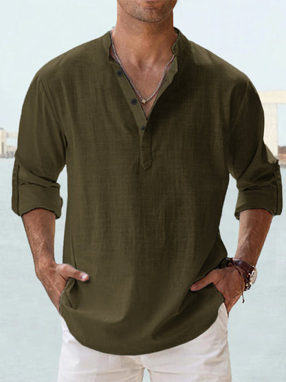 Men's Long-Sleeve Stand-Collar Pullover Shirt (photo 9)