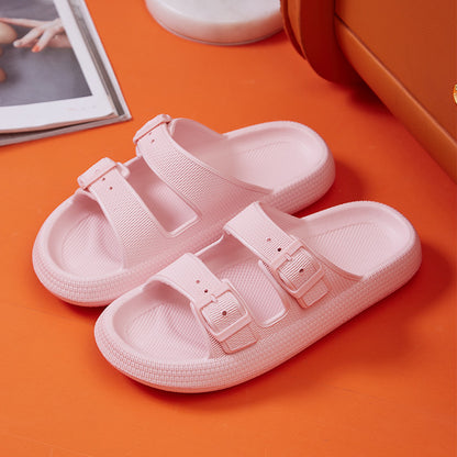 Platform Slide Sandals with Double Buckle, EVA – Pink