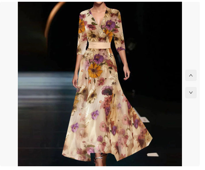 Women's Floral V-Neck Short-Sleeve Maxi Dress with Slit (photo 8)