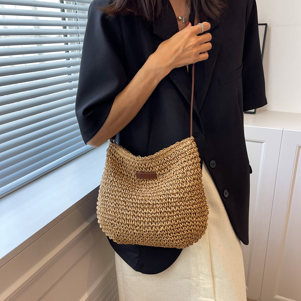 Woven Straw Tote Bag with Zipper (photo 4)