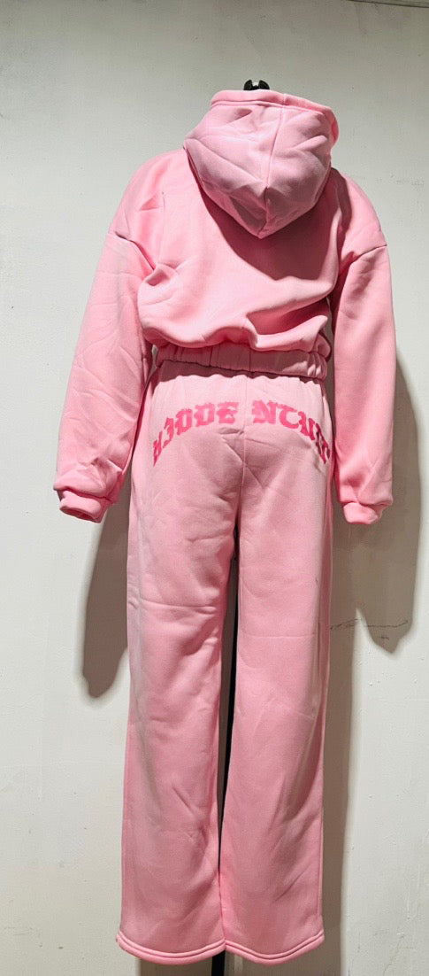 Women's Zip-Up Hooded Crop Sweatshirt and Drawstring Pants Set (photo 9)