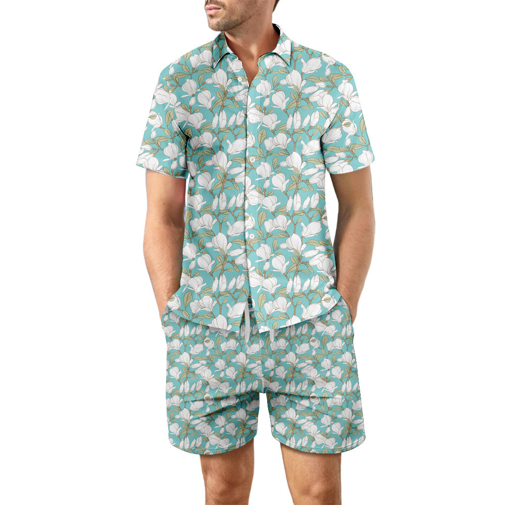 Men's Printed Beach Shirt and Drawstring Shorts Set (photo 7)