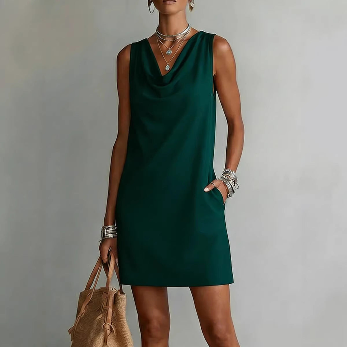Women's Sleeveless Draped-Neck Bodycon Dress (photo 4)