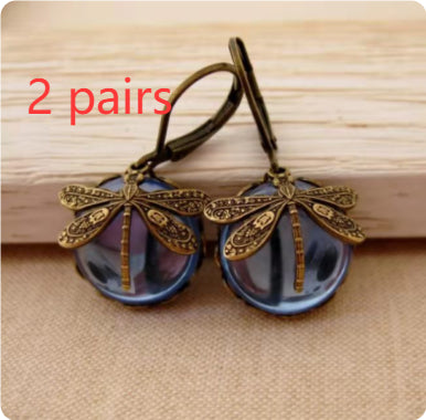 Vintage Dragonfly Drop Earrings with Stones (photo 7)