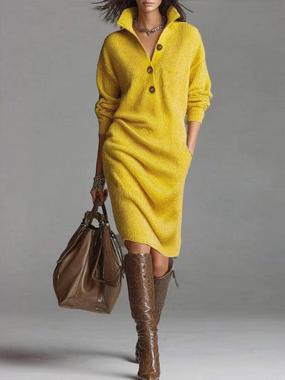 Women's Stand-Collar V-Neck Sweater Dress (photo 7)
