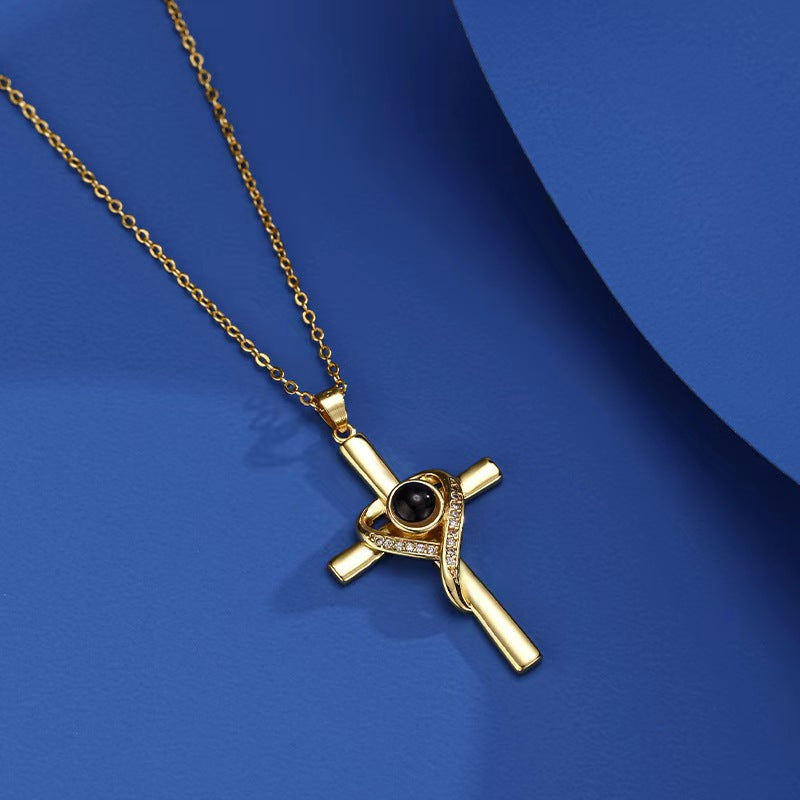I Love You Projection Heart Cross Necklace (photo 3)