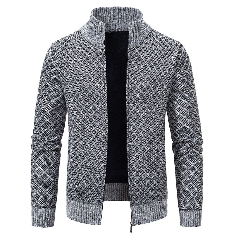 Men's Plaid Knit Zip-Up Cardigan Sweater (photo 4)
