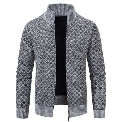 Men's Plaid Knit Zip-Up Cardigan Sweater (photo 4)