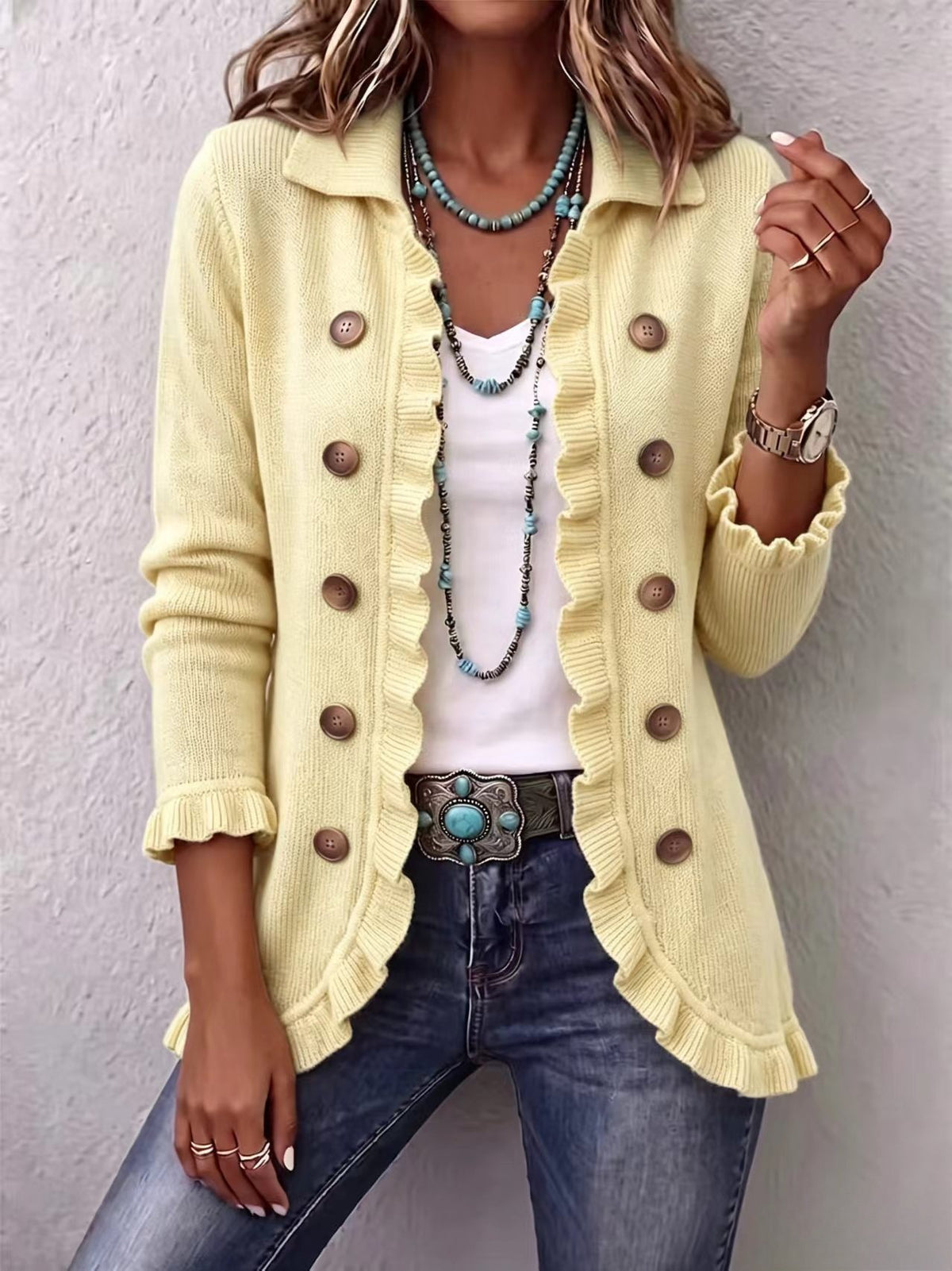 Women's Ruffled Button-Front Knit Cardigan (photo 9)