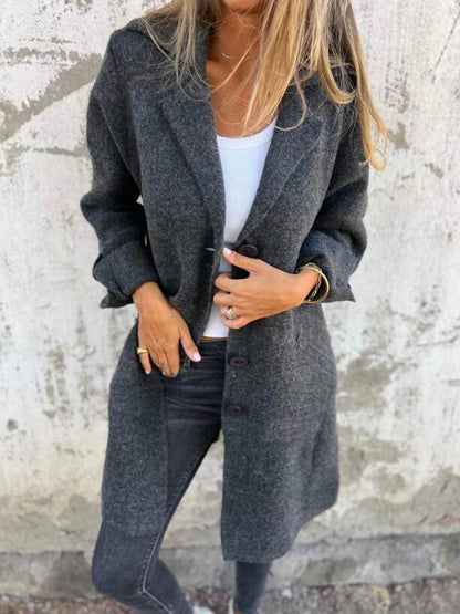 Women's Lapel Single-Breasted Mid-Length Coat with Pockets (photo 6)