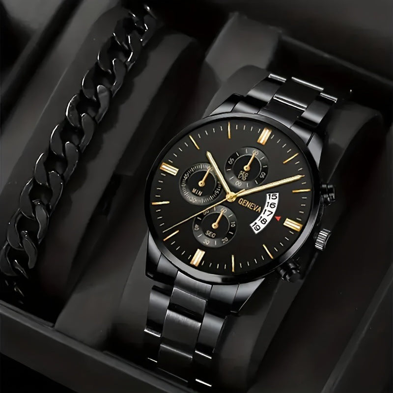 Men's Steel Strap Quartz Watch and Bracelet Set (photo 12)