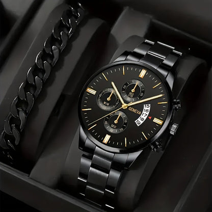 Men's Steel Strap Quartz Watch and Bracelet Set (photo 12)