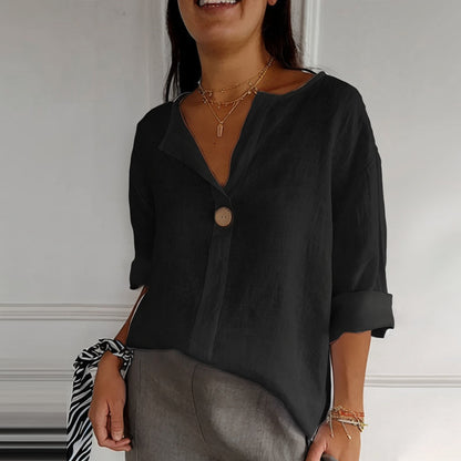 Women's V-Neck Long-Sleeve Button Top (photo 5)
