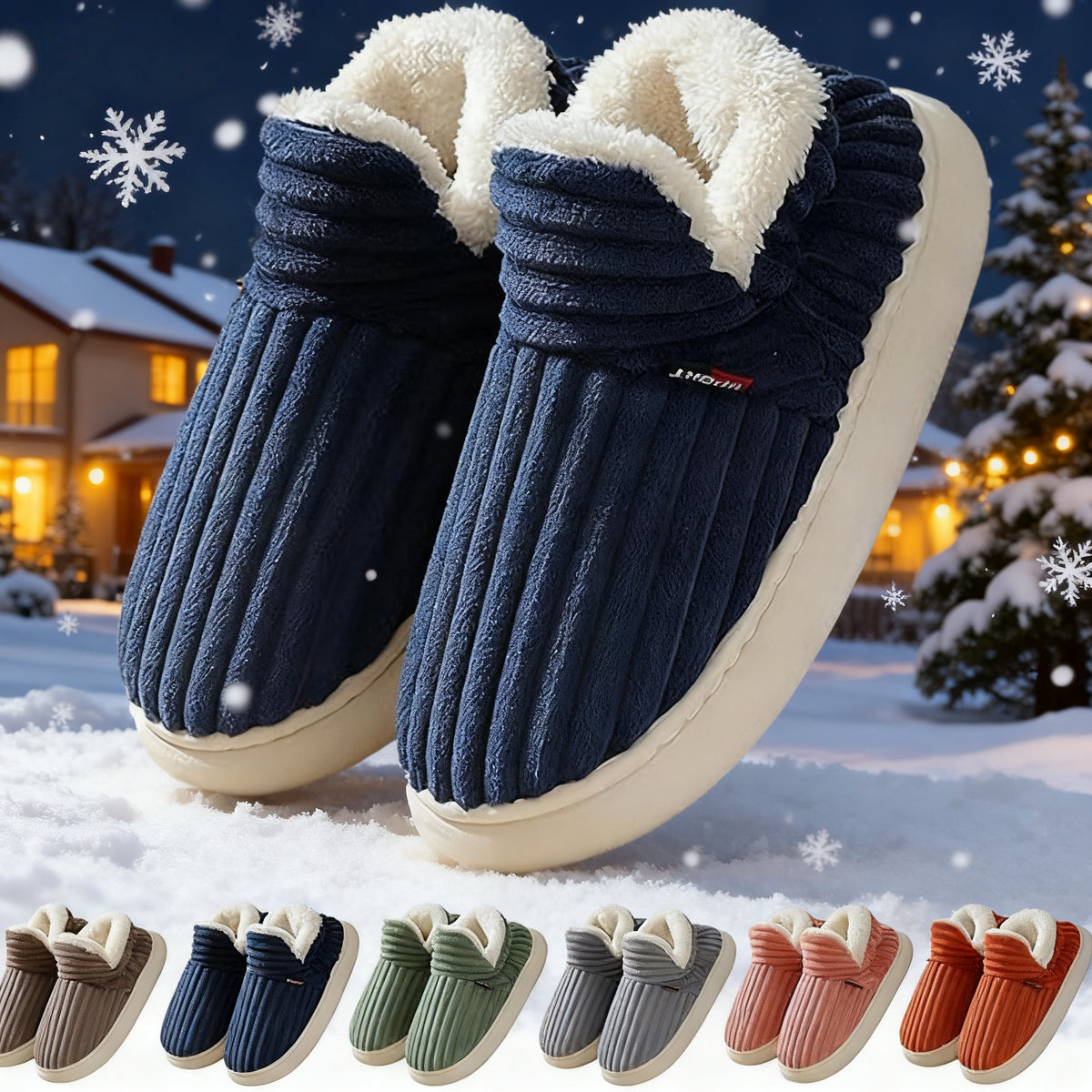 Striped Plush Winter House Slippers, Unisex
