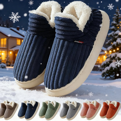Striped Plush Winter House Slippers, Unisex