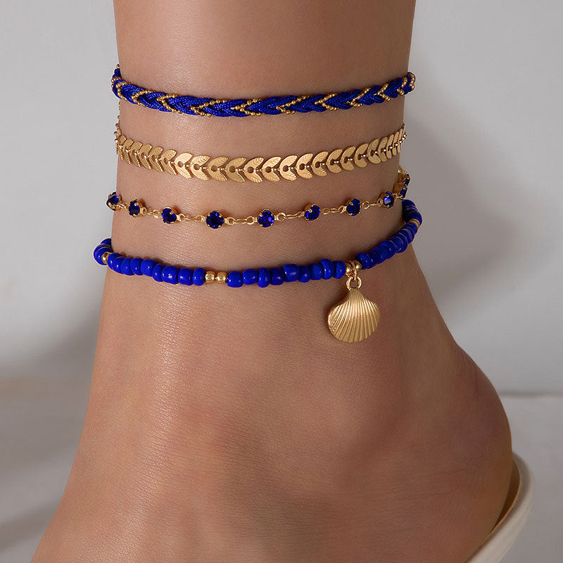 4-Piece Boho Woven Anklet Set (photo 3)