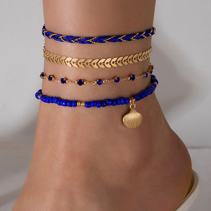 4-Piece Boho Woven Anklet Set (photo 3)
