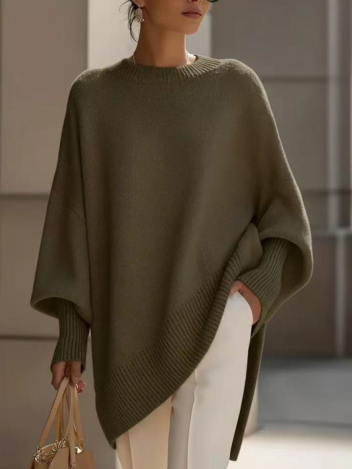 Women's Thick Knit Crewneck Pullover Sweater, Loose Fit (photo 3)