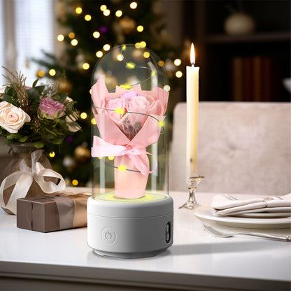 Rose Bouquet LED Light and Bluetooth Speaker in Glass Dome (photo 2)