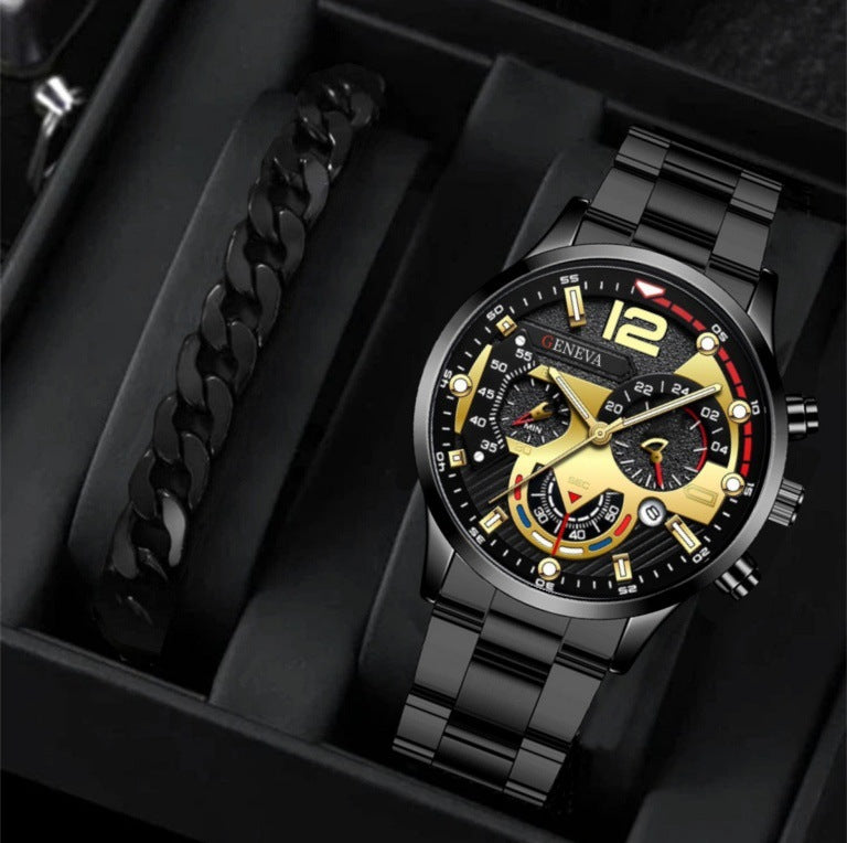 Men's Steel Strap Quartz Watch and Bracelet Set (photo 11)