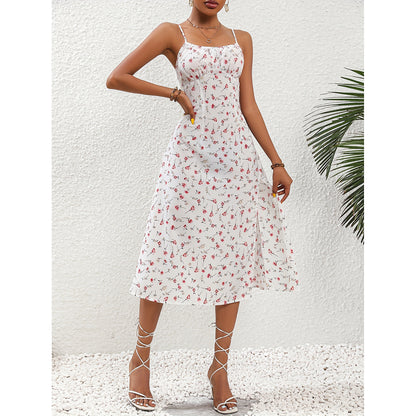 Women's Polka Dot Strappy Maxi Dress with Slit (photo 7)