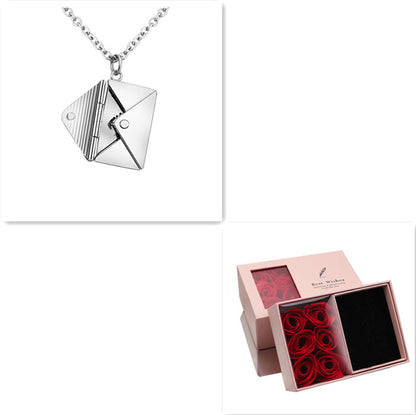 Envelope Pendant Necklace, Titanium Steel – Silver Tone, with Gift Box