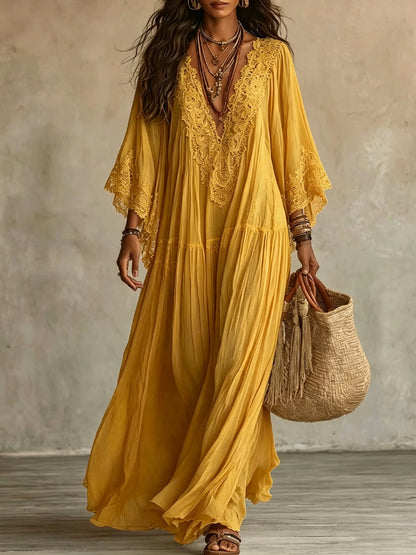 Women's V-Neck Maxi Dress with Lace Trim (photo 10)