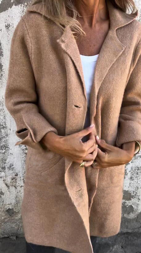 Women's Lapel Single-Breasted Mid-Length Coat with Pockets (photo 8)