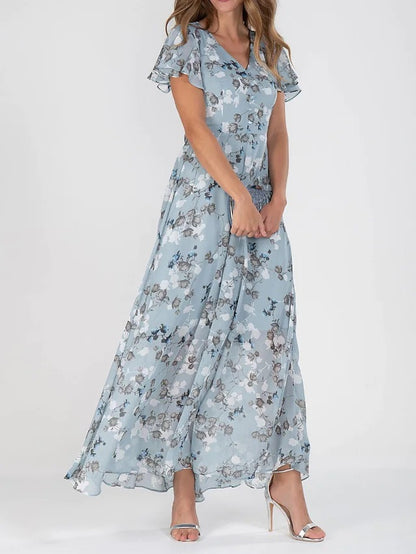 Women's Floral V-Neck Ruffle A-Line Dress (photo 7)