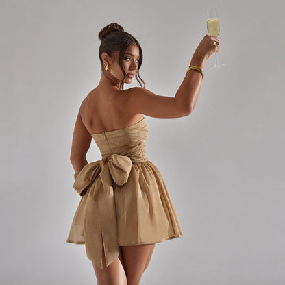 Women's Lace Strapless Mini Dress with Back Bow (photo 11)