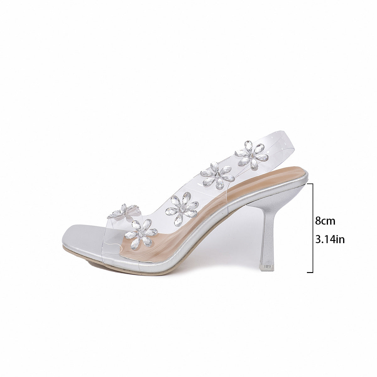 Women's Clear Rhinestone Flower Slingback Heels (photo 9)