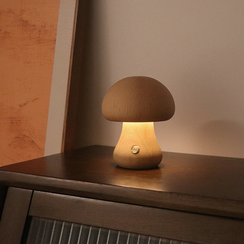 Wooden Mushroom LED Night Light with Touch Switch (photo 6)