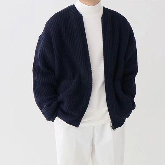 Men's Lined Zip-Up Knit Cardigan with Funnel Neck (photo 4)