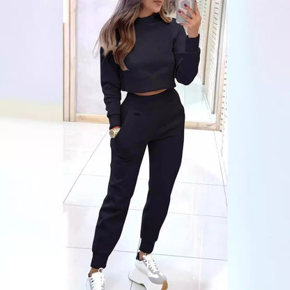 Women's Stand-Collar Crop Top and Slim Pants Set (photo 4)