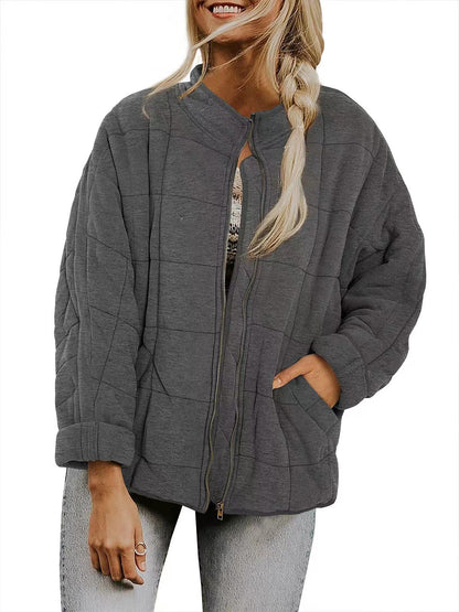 Women's Zip-Up Stand-Collar Jacket with Pockets (photo 14)