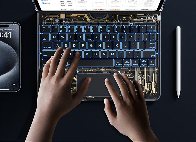 360° Rotating Clear Keyboard Case for iPad with Trackpad (photo 8)