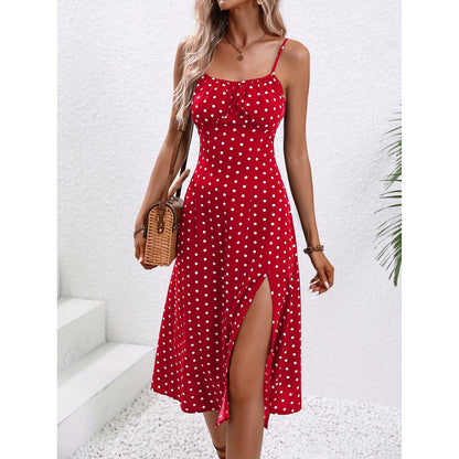 Women's Polka Dot Strappy Maxi Dress with Slit (photo 6)