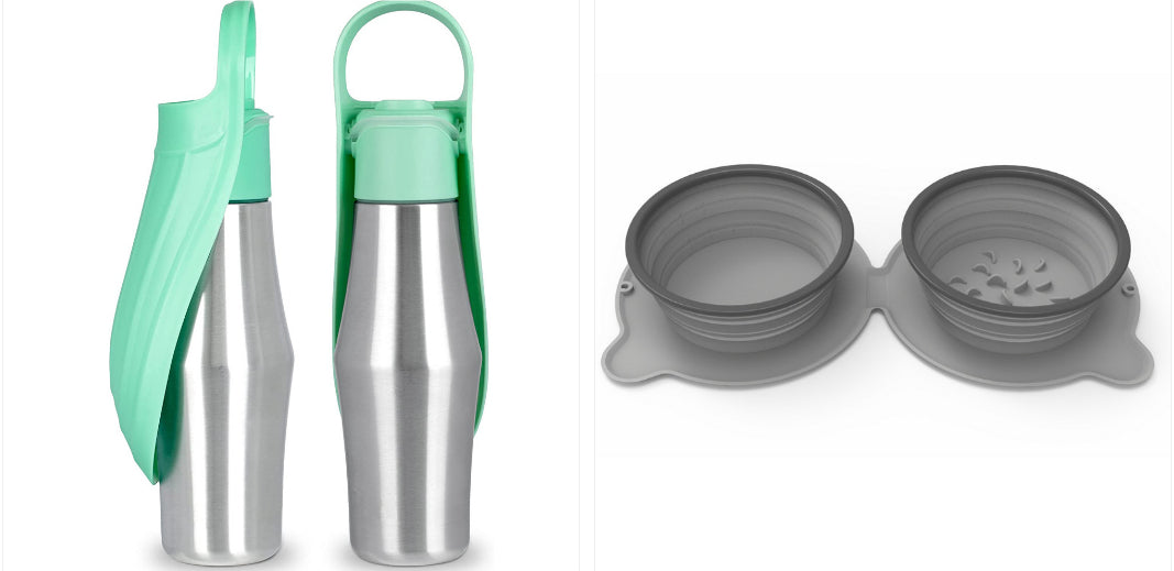Portable Stainless Steel Dog Water Bottle with Leaf Bowl (photo 11)